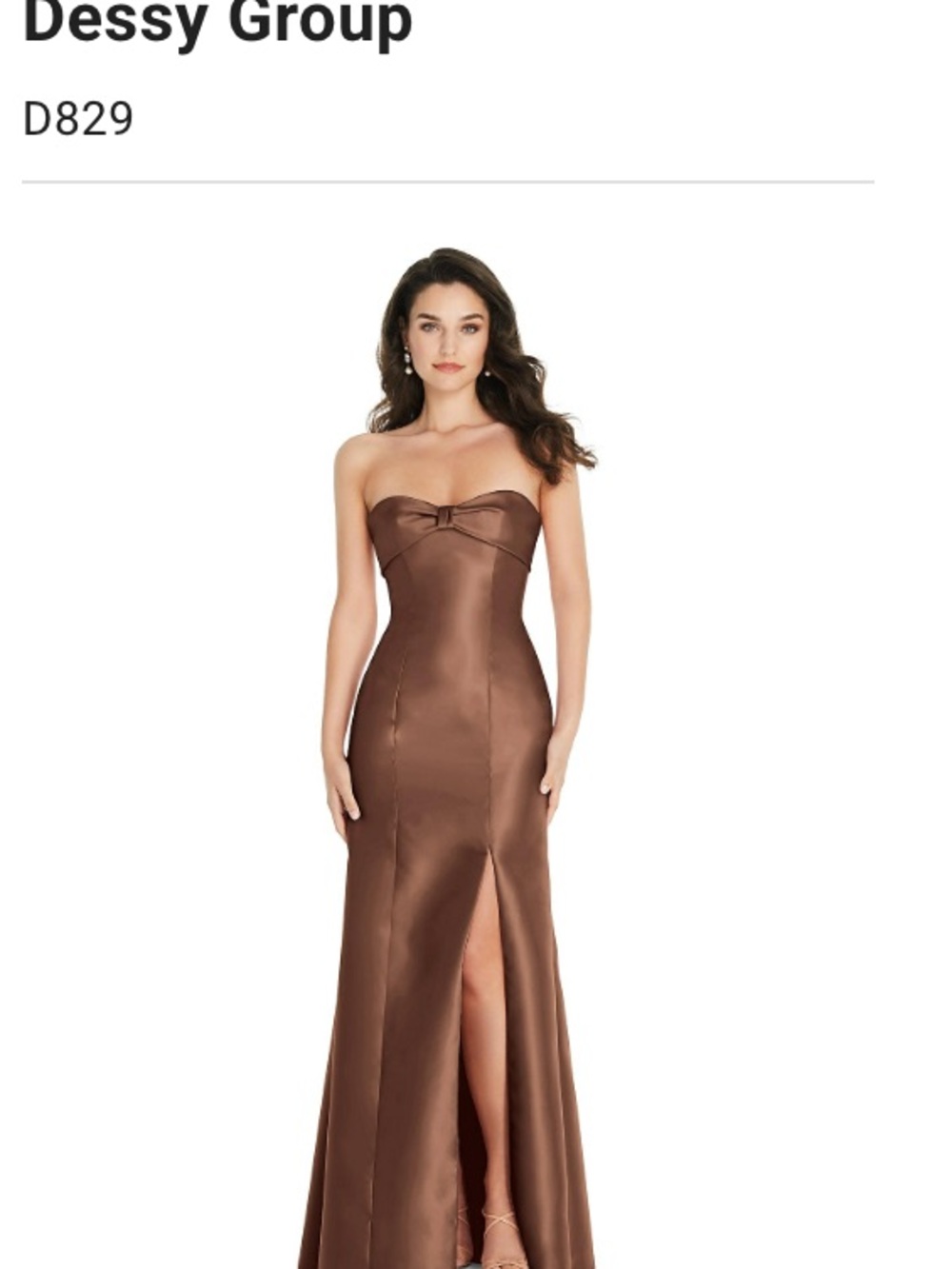 Strapless Brown Satin Gown with Front Slit